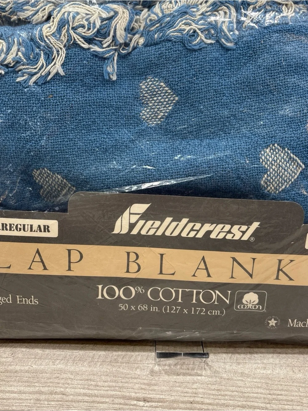 NEW Vintage Fieldcrest Loom Woven Throw Blanket Blue & White 50